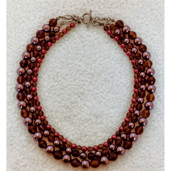 Premier Designs Faux Pearl and Glass Bead Triple Strand 3-in-1 Necklace 16-18 in - Picture 6 of 10
